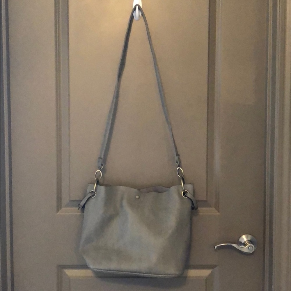 Grey Leather Bucket Bag